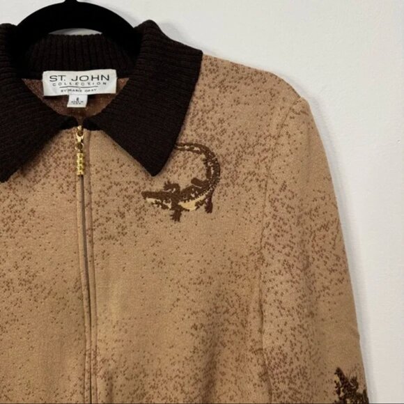 St. John Collection by Marie Gray Brown Knit Alligator Sweatshirt Size 6 - Picture 2 of 15
